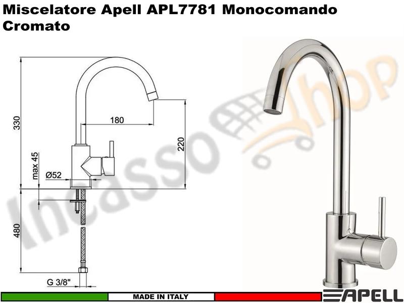 Miscelatore Rubinetto Monocomando APELL APL7781CR Canna Alta Cromato