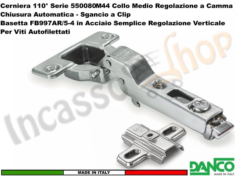 Cerniera Clip Danco F55080M44 Automatica 110° Collo Medio+ Basetta 997 Acciaio