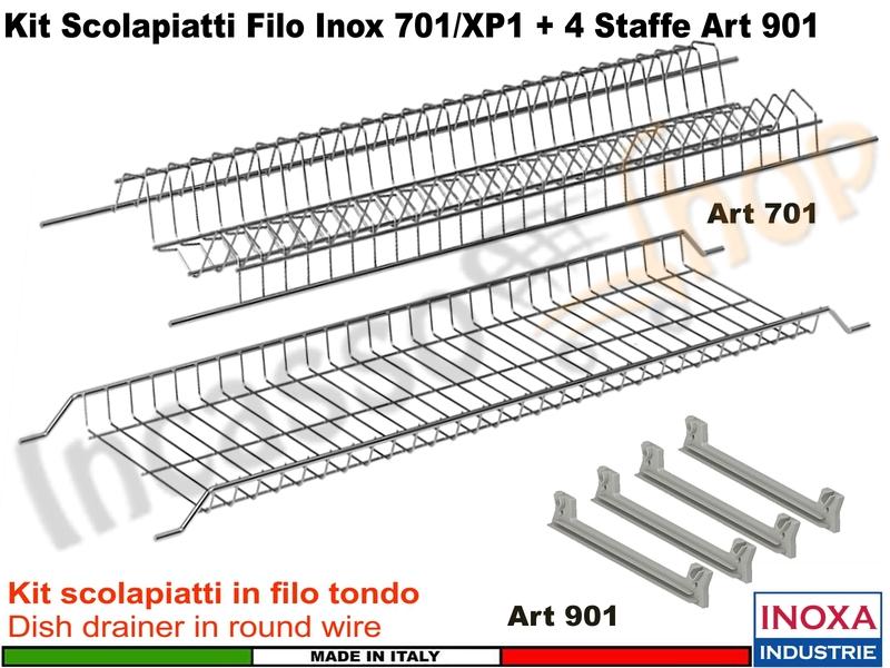 Kit Scolapiatti Filo Inox Pensile cm. 90 INOXA 701/90XP1 + 4 Staffe Art. 901