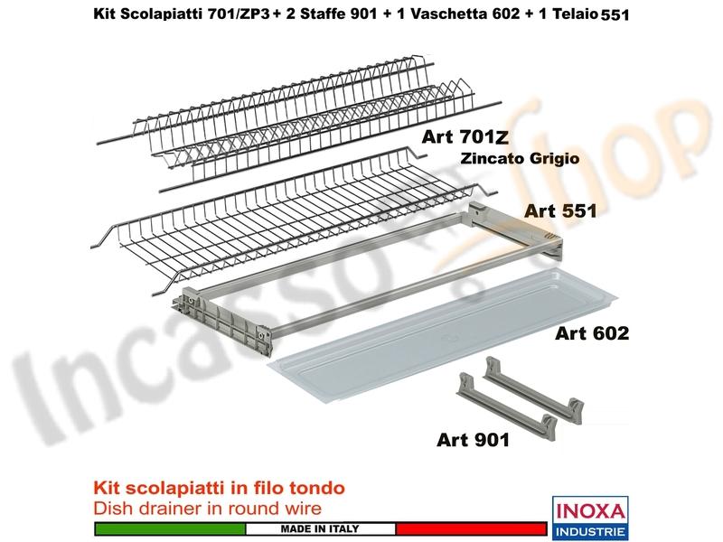 Kit Scolapiatti Zincato 60 701/60ZGP3 + 2 Staffe 901 + 1 Vaschetta 602 + 1 Telaio 502