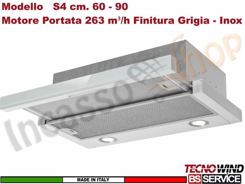 Cappa Gruppo Incasso 90 Dentro Pensile S4 K124R0596 Grigia Inox Motore 263 m³/h