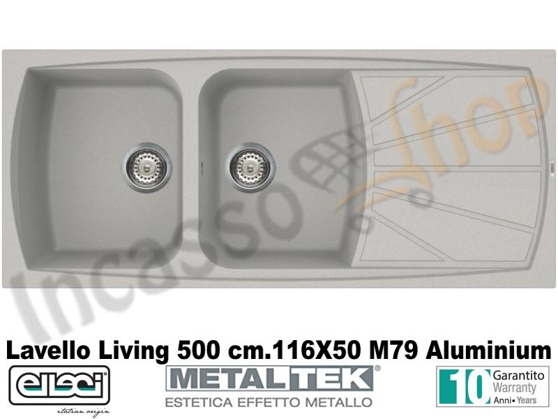 Lavello Elleci Living 500.NNA 116X50 2 Vasche Granitek Metal® M79 Aluminium