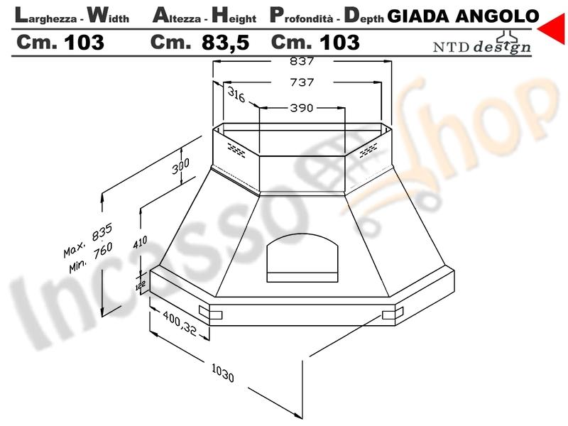 Cappa Angolo Giada 103X103 Con Trave Legno Massello Frassino Verniciato