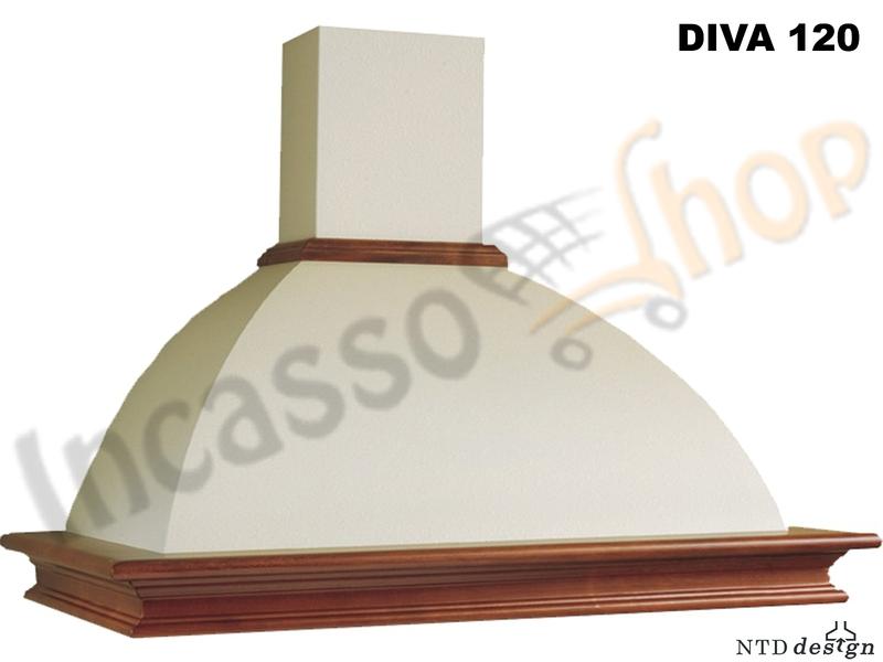 Cappa Parete Rustica 120 con Trave Legno Massello Frassino Grezzo