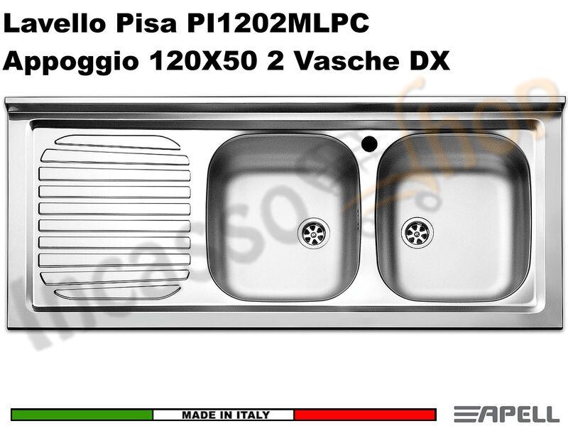 Lavello Apell Pisa PI1202MLPC Appoggio 120X50 2V DX Goc.SX Acciaio