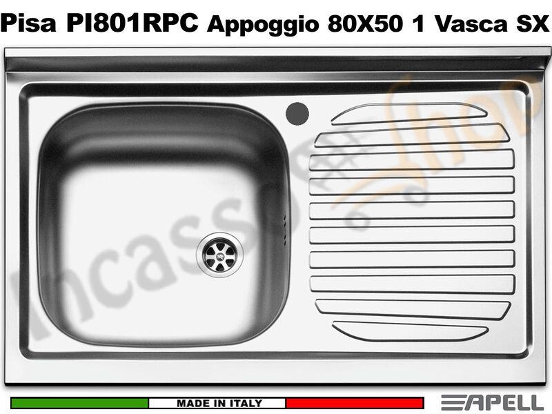 Lavello Apell Pisa PI801RPC Appoggio Monostampo 80X50 1 Vasca SX Gocciol.DX Inox