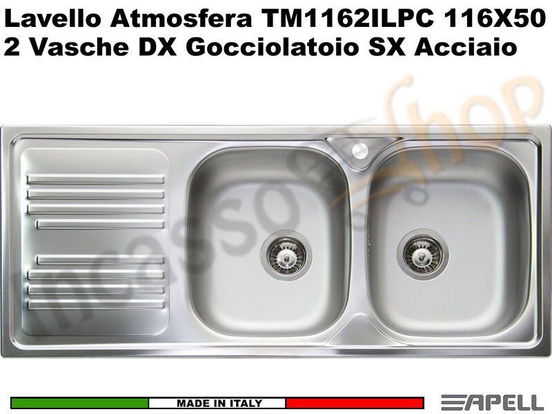Lavello Atmosfera cm.116x50 2 Vasche SX e Gocciolatoio DX