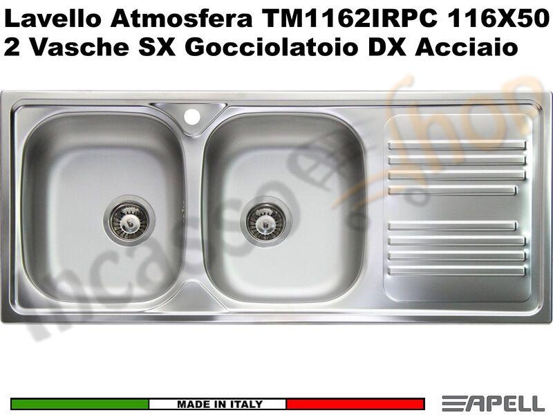 Lavello Atmosfera cm.116x50 2 Vasche DX e Gocciolatoio SX