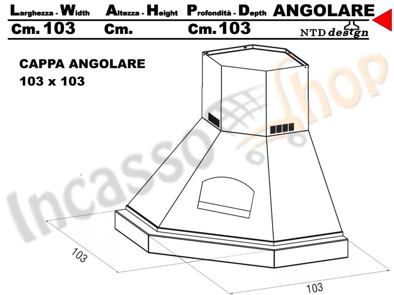 Cappa Angolo 103X103 Con Nicchia e Trave Legno Tiglio Grezzo
