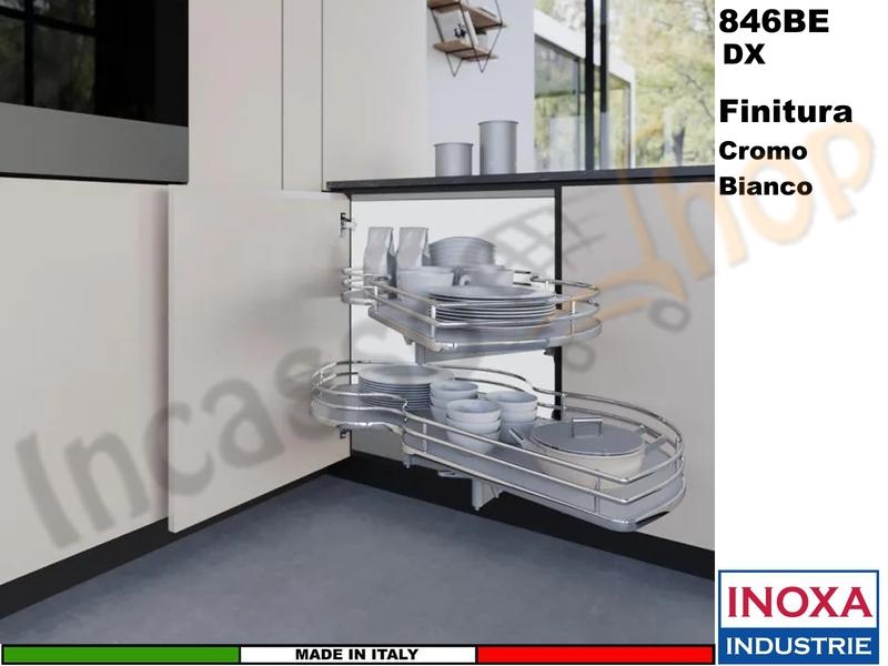 2 Ripiani Girevoli Angolo 100X60 Anta 50 DX Struttura Cromo Ripiano Bianca