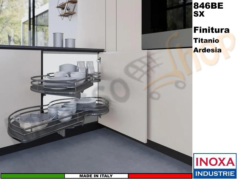 2 Ripiani Girevoli Angolo 100X60 Anta 50 SX Struttura Titanio Ripiano Ardesia