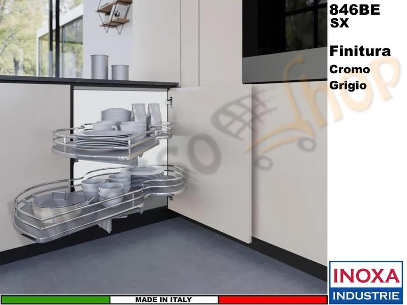 2 Ripiani Girevoli Angolo 100X60 Anta 50 SX Struttura Cromo Ripiano Grigio