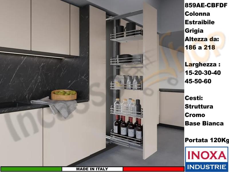 Colonna Dispensa Estraibile da 20 ELLITE 859AE Grigio e 5 Cesti Cromo Bianchi