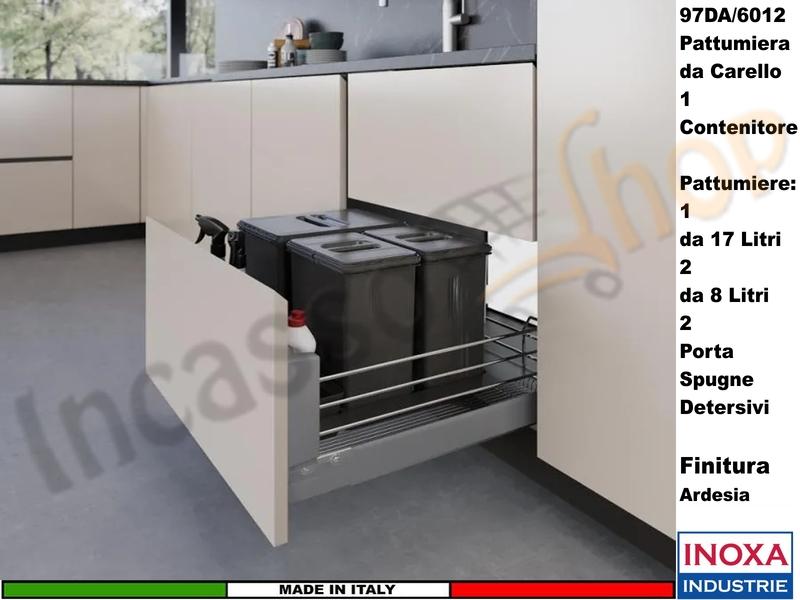 Set 2 Pattumiera Incasso Inoxa 97DA/6012 H 30 Raccolta Differenziata Rifiuti X Base 60