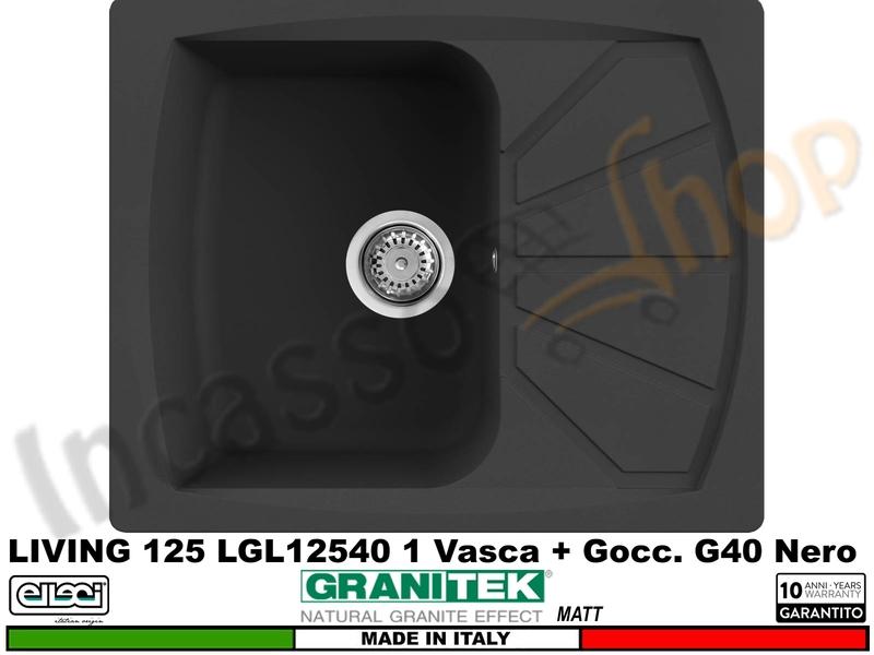 Lavello Elleci LGL12540 Living 125 61 X 50 1 Vasca + G. Granitek Matt® G40 Nero