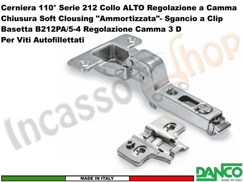 Cerniera Danco 212 Ammortizzata 110° Alta Soft Closing + Basetta 212 Gamma 3 D