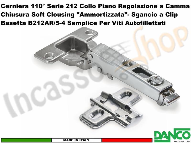 Cerniera Danco 212 Ammortizzata 110° Piana Soft Closing + Basetta 212 Semplice