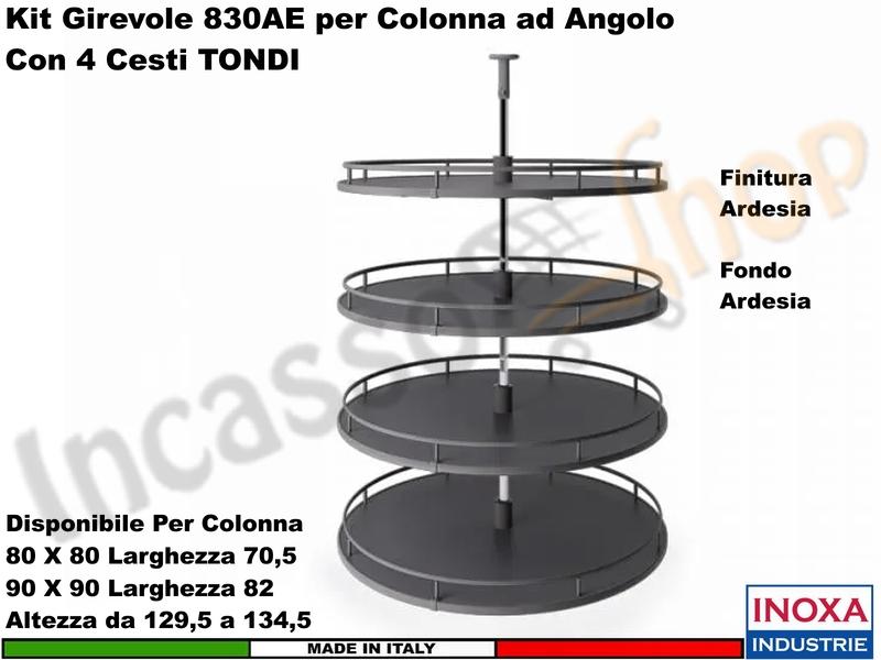 Cestello Girevole Tondo 4 Cesti Struttura Ardesia Base Ripiano Ardesia