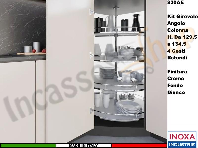 Cestello Girevole Tondo 4 Cesti Struttura Cromo Base Ripiano Bianca