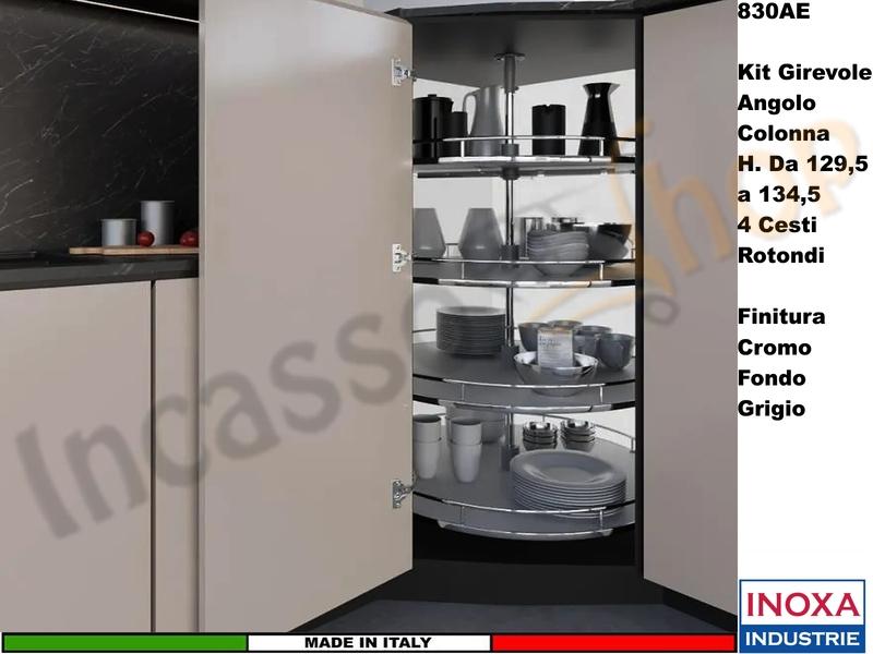 Cestello Girevole Tondo 4 Cesti Struttura Cromo Base Ripiano Grigio