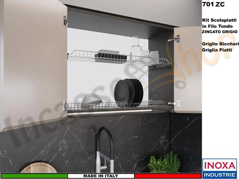 Scolapiatti INOXA-FHULLER Grigio Incasso Pensile 80 Interno 75,6 + Staffe + Vaschetta