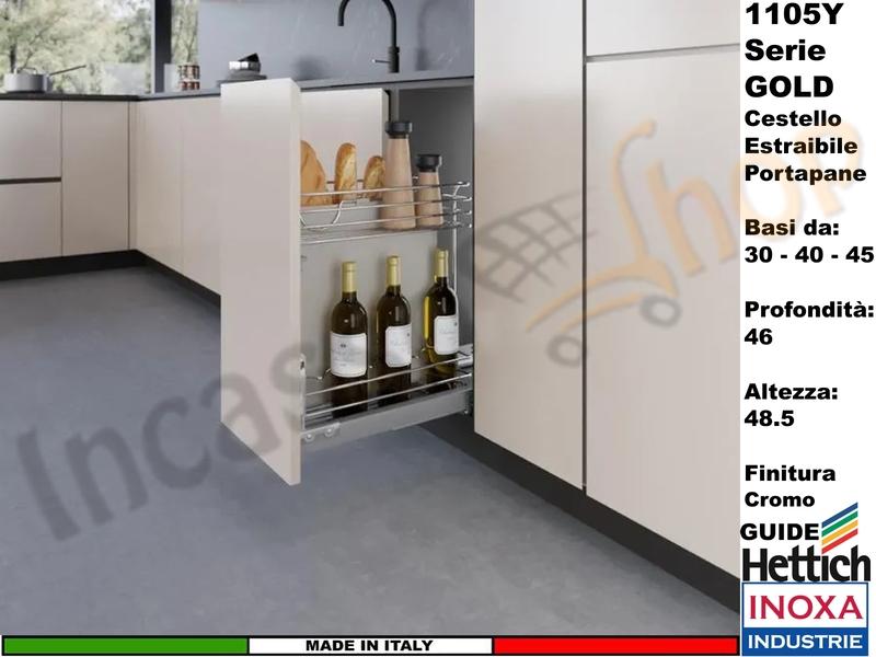 Cestello base Estraibile Da 30-40-45 Portapane Gold 1105Y/45 Guide HETTICH Pr.46