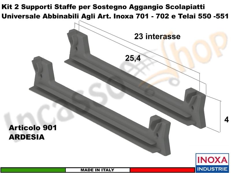 Kit Scolapiatti 701 Pensile cm.40-45-50-60-70-75-80-90 Acciaio Inox + 4  Staffe