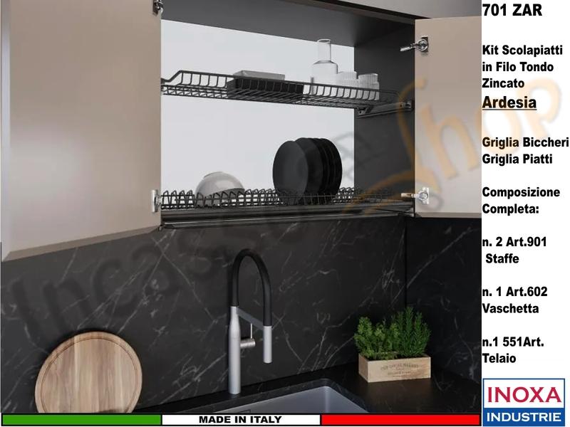 Kit Scolapiatti ARDESIA 60-80-90 INOXA 701/P2 + 4 Staffe 901 + 1 Vaschetta 602