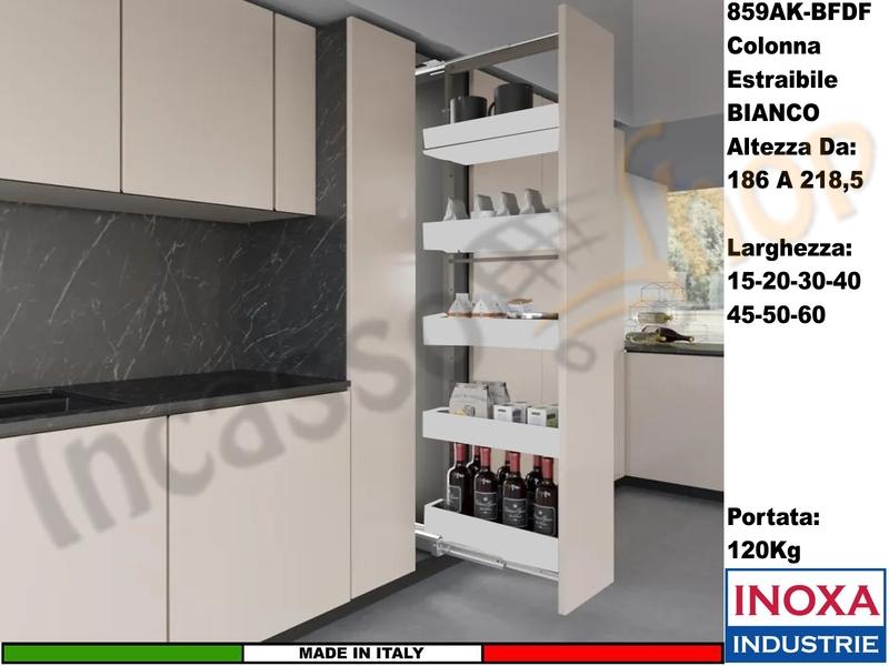 Colonna Dispensa Largh.15 859AK/15 H.da 186 a 218,5 Bianco e 5 Cesti Bianchi