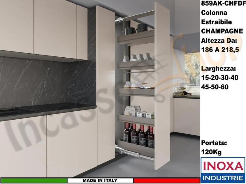 Colonna Dispensa Largh.20 859AK/20 H.da 186 a 218,5 Champagne e 5 Cesti Champagne