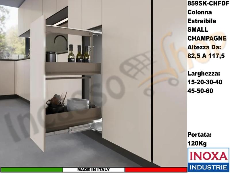 Colonna Dispensa Largh.20 859SK/20 H.da 82,5 a 117,5 Champagne e 2 Cesti Champagne