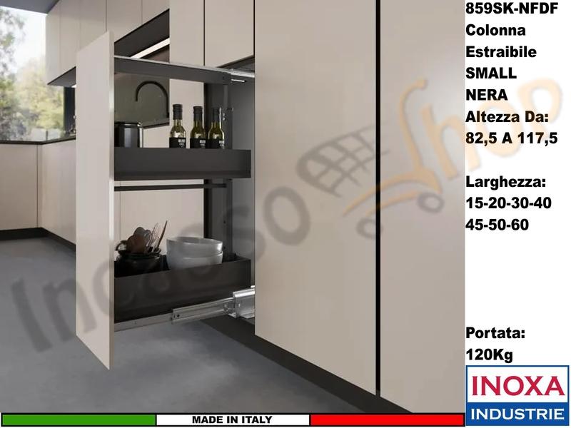 Colonna Dispensa Largh.20 859SK/20 H.da 82,5 a 117,5 Nero e 2 Cesti Neri
