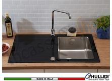 Lavello in Vetro Nero Vasca Inox Saldata Fhuller 86 X 50 1 Vasca DX e Gocc. SX