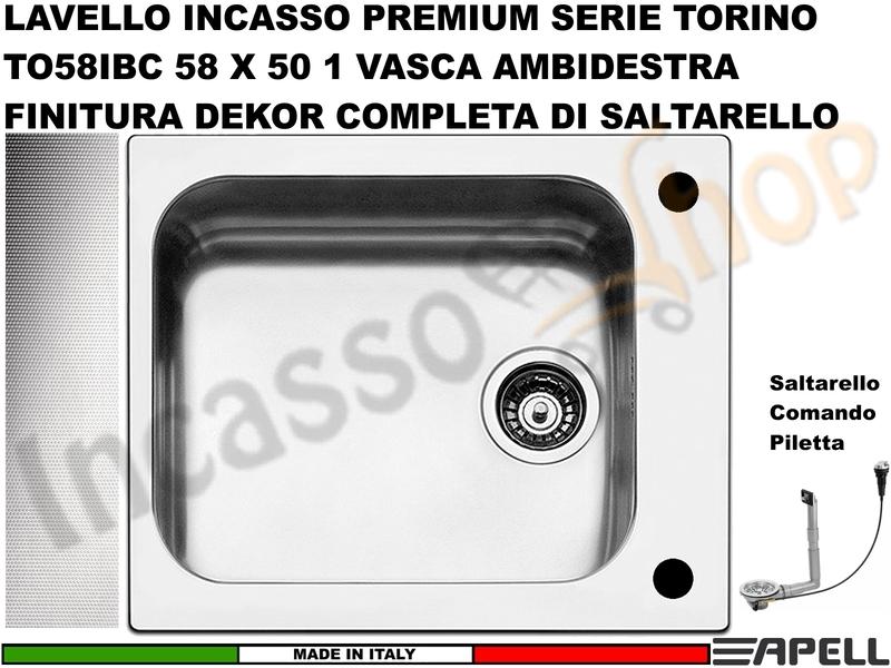 Lavello Torino Antigraffio cm. 58X50 1 Vasca