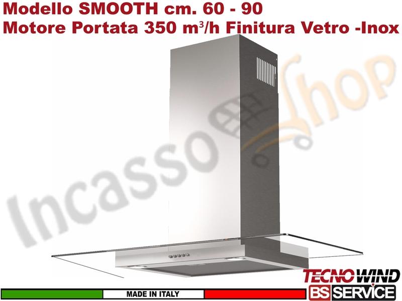 Cappa Parete a T 60 Tecnowind SMOOTH MID K327L0013 Inox - Vetro Motore 350 m³/h