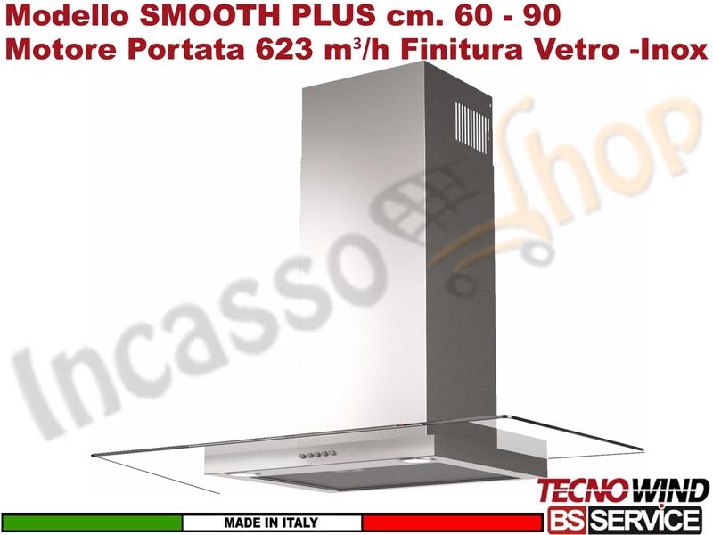 Cappa Parete a T 90 Tecnowind SMOOTH MID PLUS K327I0015 Inox Vetro Moto 623 m³/h