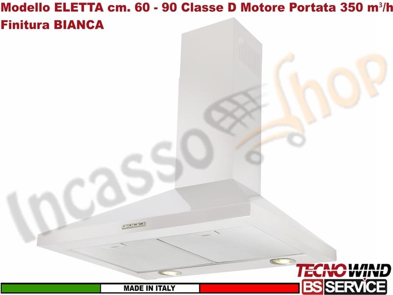 Cappa Parete Camino Moderna 60 Tecnowind ELETTA WHITE K217R0216 Motore 350 m³/h