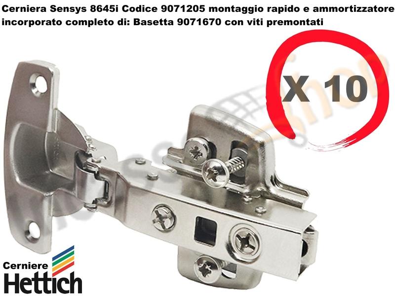 10 Cerniere Clip HETTICH Ammortizzata 110° Sensys 8645i 9071205 + Base 9071670