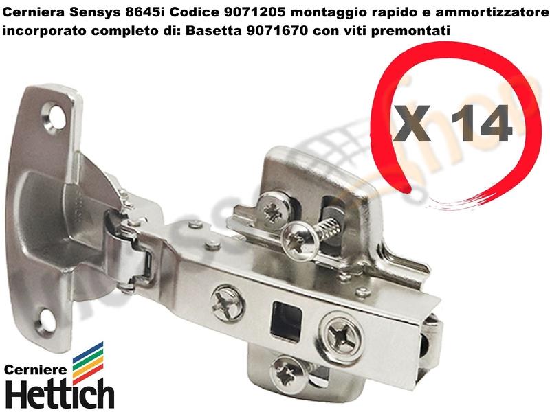 14 Cerniere Clip HETTICH Ammortizzata 110° Sensys 8645i 9071205 + Base 9071670