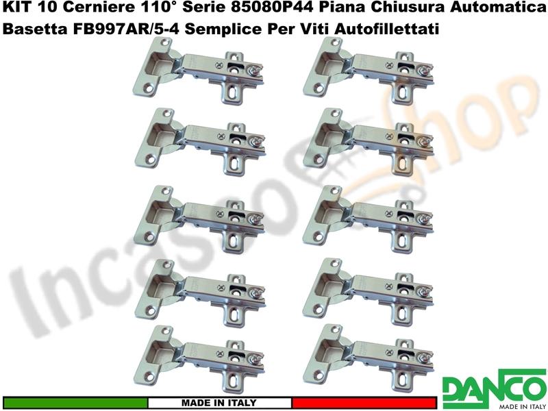 Kit 10 Cerniere Danco F85080P44 Automatica 110° Collo Piano + Basetta 996 Acciaio