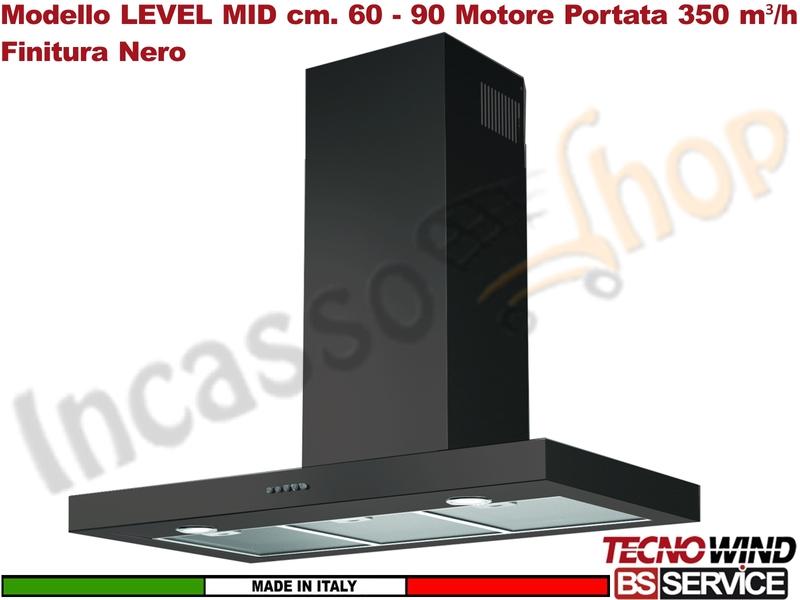 Cappa Parete a T 60 Tecnowind LEVEL MID BLACK K326I0057 Motore 350 m³/h Classe D