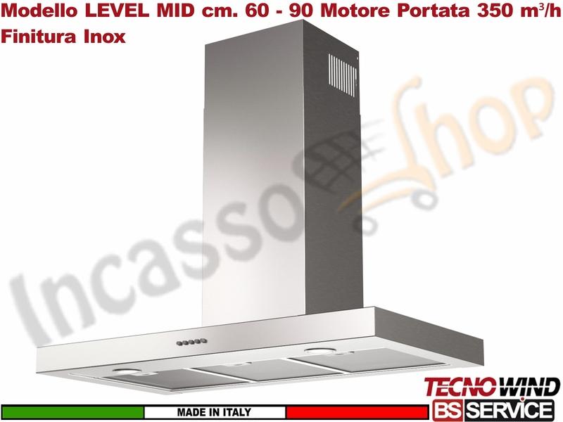 Cappa Parete a T 60 Tecnowind LEVEL MID INOX K326I0045 Motore 350 m³/h Classe D