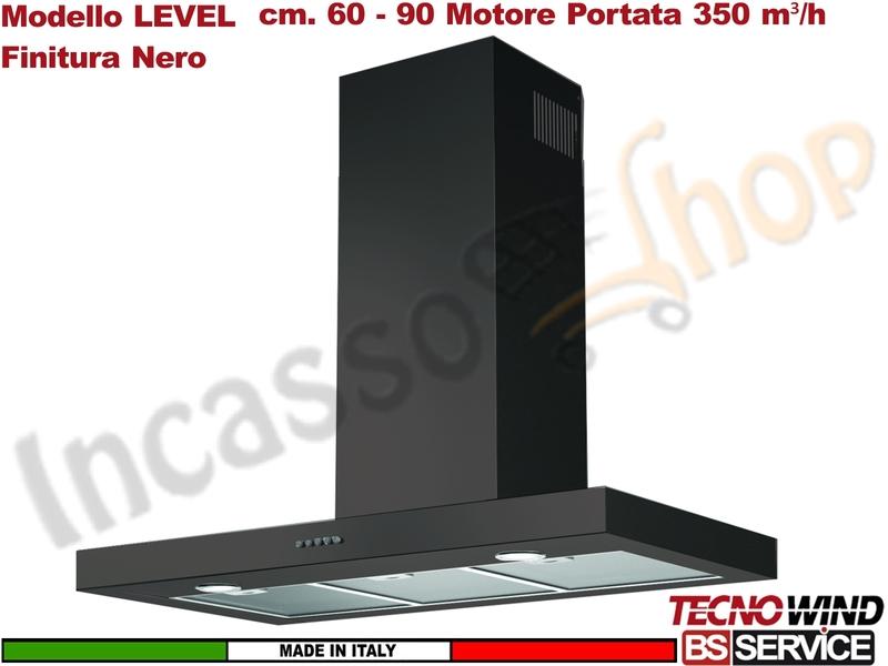 Cappa Parete a T 90 Tecnowind LEVEL BASIC BLACK K326I0056 Motore 350 m³/h Clas.D