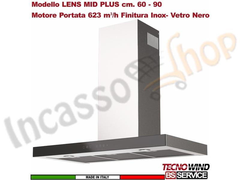 Cappa Parete a T 90 Tecnowind LENSMID PLUS INOX K337I0024 Motore 623 m³/h Clas.C