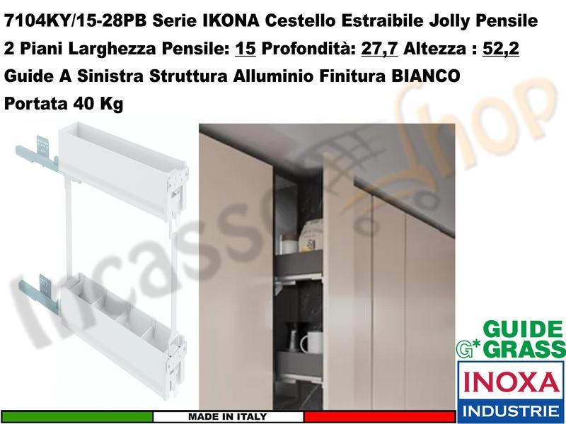 Carello Jolly Estraibile IKONA 7104KY/15-28PB Pensile 15 Guide Grass BIANCO