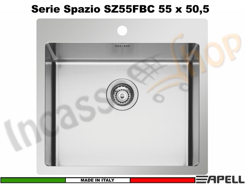 FHULLER SZ55FBC Spazio R15 Lavello da Incasso 1 Vasca Sopratop - Filotop 55 x 50 cm con fascia Miscelatore - Acciaio Inox Spazzolato