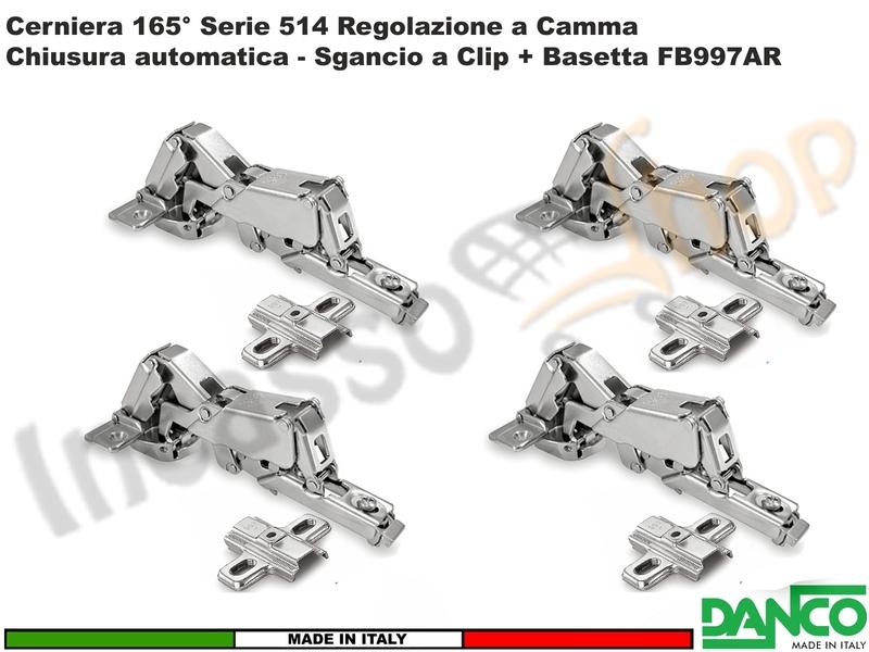 Set 4 Cerniere Clip Danco F51401P44 PIANA Automatica 165° Cucina + Basetta 997