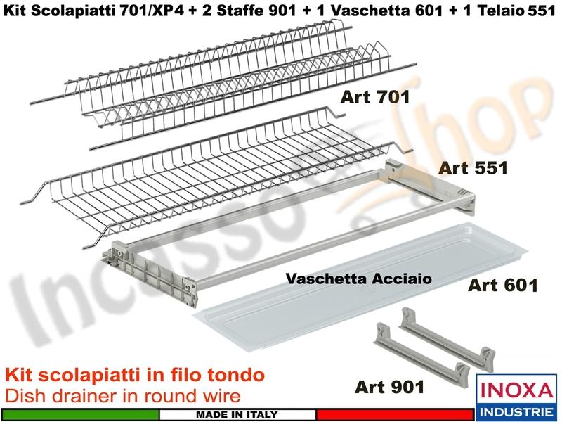 Kit Scolapiatti 80 701/80XP4 + 2 Staffe + 1 Vaschetta 601 INOX + 1 Telaio 551