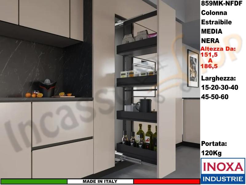 Colonna Dispensa Largh.30 859MK/30 H.da 151,5 a 186,5 Nero e 4 Cesti Neri