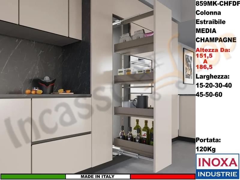 Colonna Dispensa Largh.15 859MK/15 H.da 151,5 a 186,5 Champagne e 4 Cesti Champagne